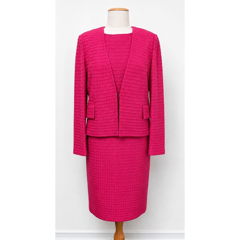 St John Collection Knit Jacket Dress 2PC Fuchsia Pink Textured Sz 6